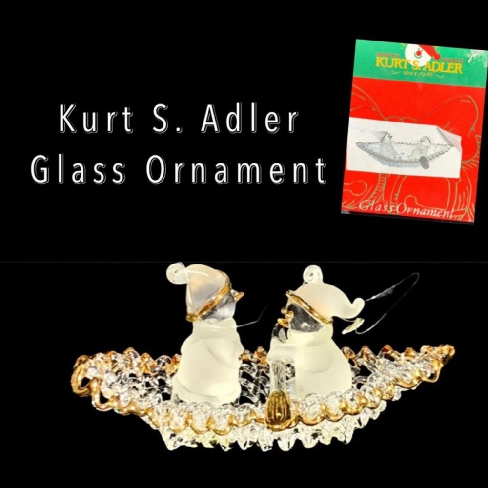 Glass Christmas Ornament- Snowmen in a Row Boat by Kurt Adler